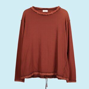 Krista Larson Shirt OS Orange Striped Long Sleeve Raw Edges Wearable Art Boho